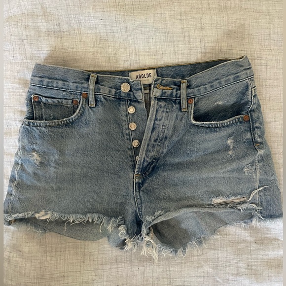Agolde Pants - Agolde Light Blue Distressed Denim Jean Shorts